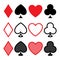 Poker icon set. Heart, spade, club and diamond. Playing card suit icons in modern geometric minimal style. Vector cards symbols