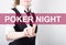 Poker night written on virtual screen. technology, internet and networking concept. woman in a black business shirt