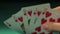 Poker player holding royal flush, good combination of cards, chance to win