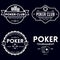 Poker related labels emblems badges design elements set. Texas holdem poker club tournament logotype collection