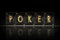 Poker, word, from alphabet on vintage playing cards. on a black background. Glow. Casino. Gambling