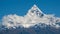 POKHARA, NEPAL: The Himalayas, Machapuchare Fishtail on the background of blue sky.