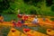 POKHARA, NEPAL - NOVEMBER 04, 2017: Family paddling the boats in the lake with at Begnas lake in Pokhara, Nepal