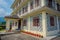 POKHARA, NEPAL - OCTOBER 06 2017: Outdoor view of a three floor building of Tibetan medical center located in Nepal