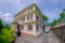 POKHARA, NEPAL - OCTOBER 06 2017: Outdoor view of a three floor building of Tibetan medical center located in Nepal