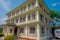 POKHARA, NEPAL - OCTOBER 06 2017: Outdoor view of a three floor building of Tibetan medical center located in Nepal