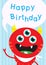 Pokka Red Monster three eyes with yellow horn smile and word hap