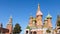 Pokrovsky Cathedral and Kremlin tower in Moscow