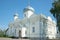 Pokrovsky Cathedral Zverin-Pokrovsky monastery closeup of a Sunny day in July. Veliky Novgorod