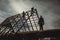 Pokryvac, Slovakia, January 2, 2020. Disassembling old wooden cottage, Orava wooden cottage.