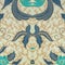 Pola simetris abstrak batik Indonesia dalam warna krem, motif bunga, pola batik.