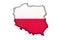 Poland border silhouette with national flag. Contour country on geography map