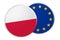 Poland Flag Button On EU Flag Button, 3d illustration on white background