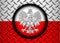 Poland  flag circle icons on silver red metallic background with diamond plate texture