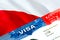 Poland immigration visa. Closeup Visa to Poland focusing on word VISA, 3D rendering. Travel or migration to Poland destination