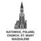 Poland, Katowice, Church. St. Mary Magdalene travel landmark vector illustration