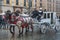 POLAND, KRAKOW - JANUARY 01, 2015: Horse carriages in oldtown in a first day of New Year 2015.