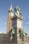 Poland, Krakow, Mickiewicz Monument, st Mary Curch Towers, Midday