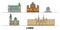 Poland, Lodz flat landmarks vector illustration. Poland, Lodz line city with famous travel sights, skyline, design.
