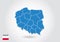 Poland map design with 3D style. Blue Poland map and National flag. Simple vector map with contour, shape, outline, on white