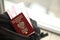 Poland passport with airline tickets on touristic backpack close up. Tourism and travel