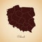 Poland region map: retro style brown outline on.