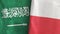 Poland and Saudi Arabia two flags textile cloth 3D rendering