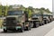 Poland. Sieganow, May 2018. A convoy of American military trucks in the parking lot of rest places of travelers
