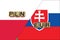 Poland and Slovakia currencies codes on national flags background