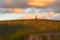 Poland, the Sudetes Mountains, mountain landscape in the Snieznik Massif, an observation tower under construction on top