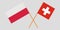 Poland and Switzerland. Crossed Polish and Swiss flags. Official colors. Correct proportion. Vector