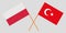 Poland and Turkey. Crossed Polish and Turkish flags. Official colors. Correct proportion. Vector