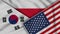 Poland United States of America South Korea Flags Together Fabric Texture Illustration