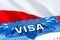 Poland Visa. Travel to Poland focusing on word VISA, 3D rendering. Poland immigrate concept with visa in passport. Poland tourism
