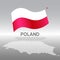 Poland wavy flag and mosaic map on light background. Creative background for the national Polish poster. Vector design. Business