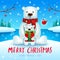 Polar Bear and baby cub in Christmas snow scene