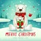 Polar Bear and baby cub in Christmas snow scene