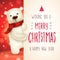 Polar Bear with big signboard. Merry Christmas calligraphy lettering design