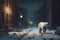 Polar bear city winter. Generate Ai