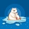 Polar bear family on ice shrink to arctic sea. stop global warming illustration concept in cartoon vector