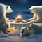 A polar bear family sharing a New Years Eve feast on an ice floe under the Northern Lights2