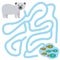 Polar bear and fish on white background labyrinth game for Preschool Children. Vector