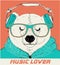 Polar Bear with glasses and headphones