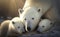 Polar bear with her twin cubs in an affectionate moment, in morning generative AI