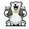 Polar bear holding large beers laughing vector graphics