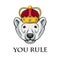 Polar bear king. Crown icon. You rule inscription. Royal symbol. Vector.