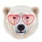 Polar Bear in Love! Portrait of Polar Bear with heart shaped sunglasses.