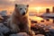 Polar bear on melting ice floe in arctic sea, digital ai