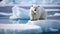 Polar bear on melting ice floe in arctic sea. Generative AI