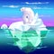 Polar Bear Mom and Baby on Iceberg Climate Change Vector Illustration